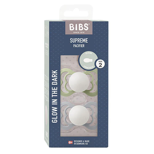 BIBS Supreme Silicone Size 2 Sage GLOW/Cloud GLOW