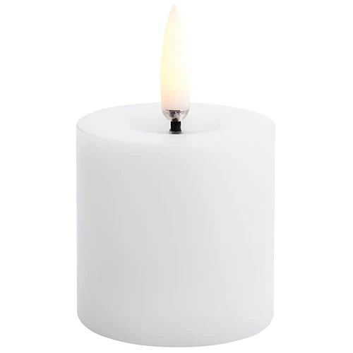 LED melted Bloklys, Nordic White, Smooth, 5x4,5 cm